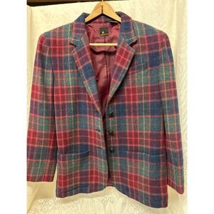 Vintage Lizsport Plaid Wool Blazer Jacket Womens Red Blue Green Classic Fit